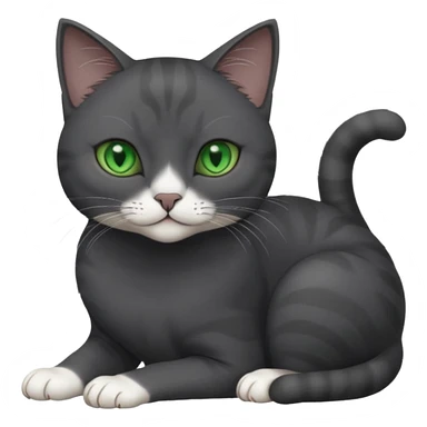 beautiful female solid dark grey cat with green eyes, white toes/paws and white patch on her chest rolling over sticker
