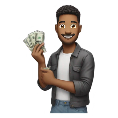 A man holding a TikTok logo in one hand and money in one hand sticker