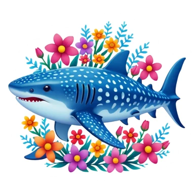whale shark with flowers sticker