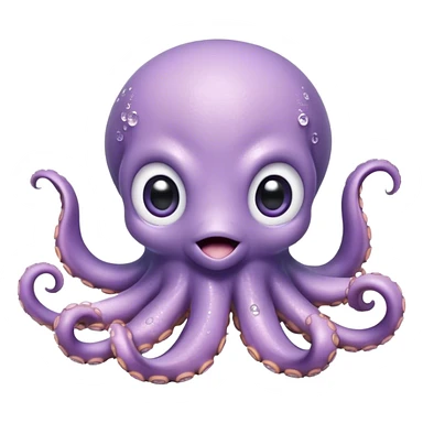 Cinematic Cute Baby Octopus Portrait Emoji, Head tilted slightly in a curious and endearing way, featuring a smooth, rounded light blue-purple body with enormous, sparkling eyes filled with warmth and innocence, delicate tentacles curling playfully, Simplified yet irresistibly adorable features, highly detailed, glowing with a soft, dreamy marine glow, high shine, affectionate and gentle, stylized with a touch of whimsical deep-sea charm, soft glowing outline, capturing the essence of a tiny, inquisitive octopus that looks ready to gently drift into your heart! sticker