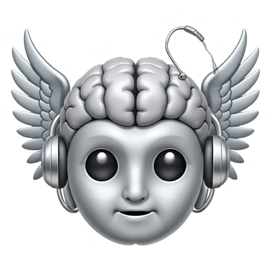 a brain with ear wings logo sticker