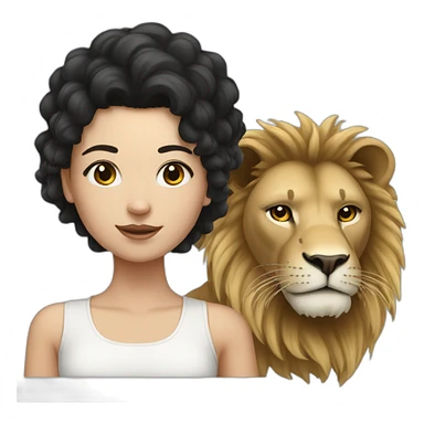 White skin Girl with black hairs and big lion sticker