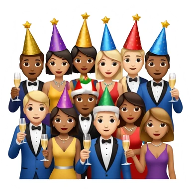 Women and men with a champagne cup new year sticker