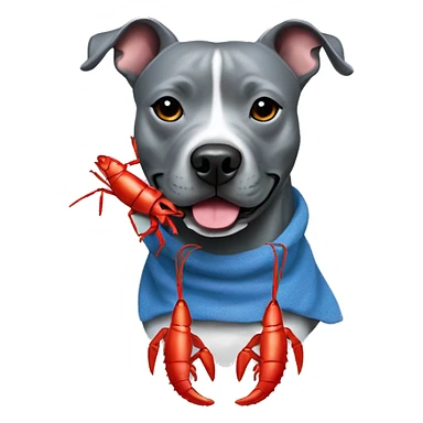 Blueish gray Staffy with a red lobster toy  sticker