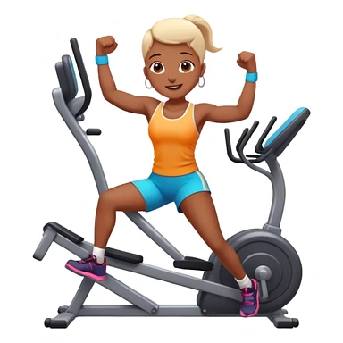 Enthusiastic character exercising with vibrant gym equipment sticker