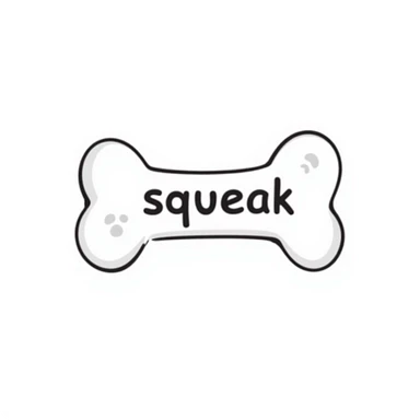 dog bone with the word 'squeak' sticker