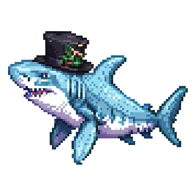 pixel art shark with a black tophat, side view sticker