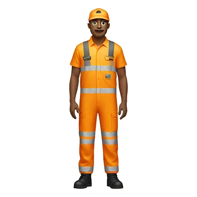man standing wearing orange hi visibility overalls  sticker