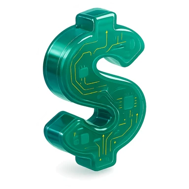modern money icon with circuit board patterns and glossy finish, transparent background sticker