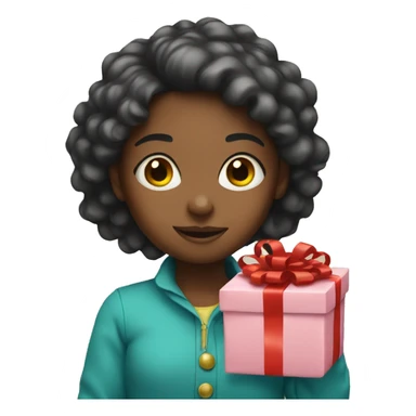 Girl holding a present sticker