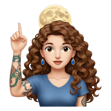 moon symbol discovery — long wavy brown hair tattooed woman and short tight curly brown hair woman — pointing up sticker