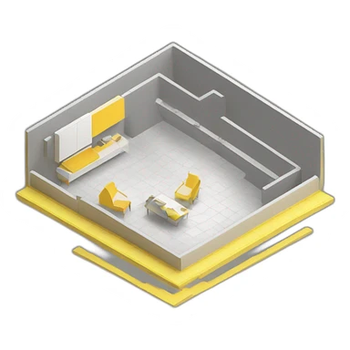isometric transparent square floor layout lines solid yellow outline border sticker