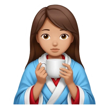 cute and sexy asian slightly tanned girl, brown hair, feeling sick, nose is red due to sickness, covered by blanket, holding tea mug in hands sticker