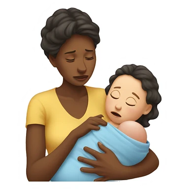 European mother crying with newborn sticker