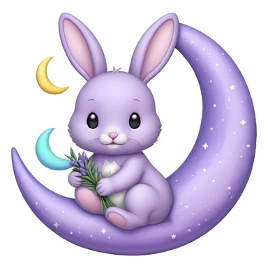 Lavender bunny holding a moon 🌙 🐰 sticker