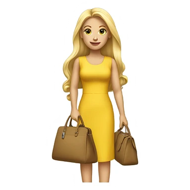 A single Blonde Mother with long hair in yellow dress with one purse sticker