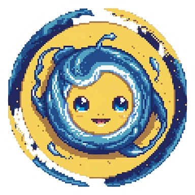 Neptune planet with deep blue surface and visible swirling patterns with a cute face sticker
