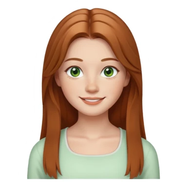 emoji of a woman named Freya McOmish, smiling, green eyes, long light brown hair, subtle freckles, modern casual style, broad shoulders, wearing a white square neck top sticker
