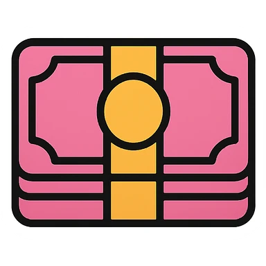 pink bundle of cash icon with color outline sticker