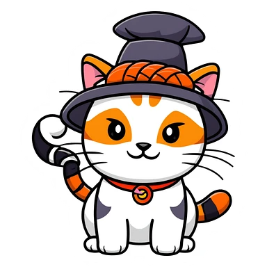 cat wearing a hat made out of sushi sticker