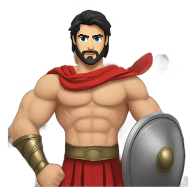 The Spartan Leonidas. Muscly physique. Wearing a red cape. Masculine. Black hair. Blue eyes. No beard. sticker