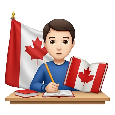 A man studying with a flag of Canada in the background sticker