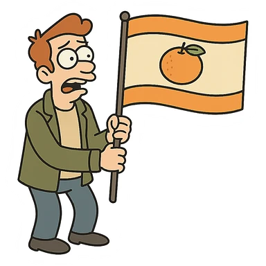 flag with two orange stripes on top and bottom, mandarin in the center, minimalist style, no text sticker