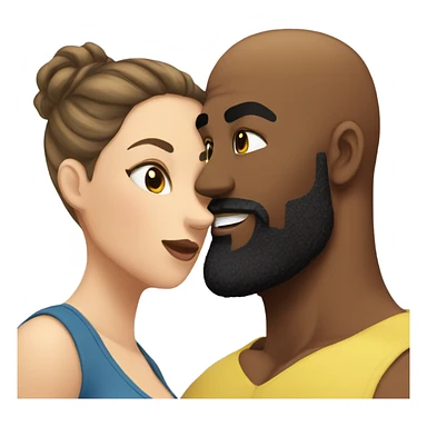 Curvy White brunette kissing muscular black bald man with beard sticker
