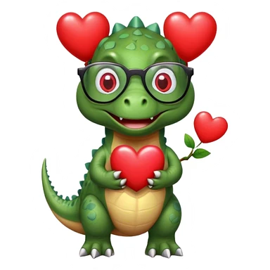 dinosaur in glasses holding hearts sticker