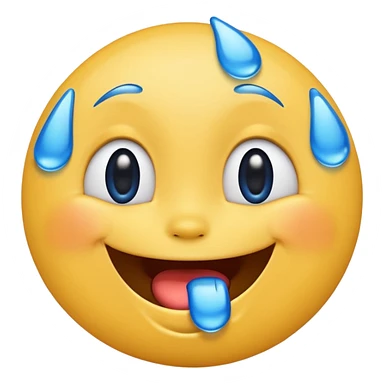 Emoji, yellow round laughing face, blue tears of joy on it  sticker
