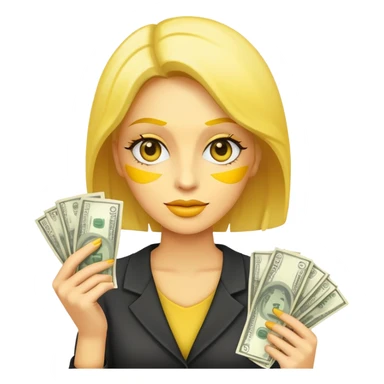 yellow skin woman holding money bills sticker