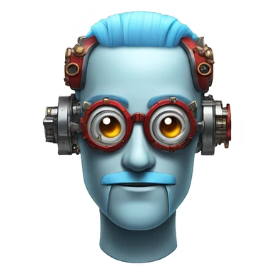  Short light blue haired male cyborg head with light blue beard, red steampunk goggles and circuits sticker