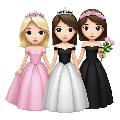 A blonde girl and a brunette girl, one in a black princess prom dress and another in a white dress with pink flowers on it for prom sticker