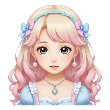 Gorgeous anime style lady with blushing face and accessories cottagecore fairycore Kawaii anime colorful pearly romantic aesthetic trending style sticker