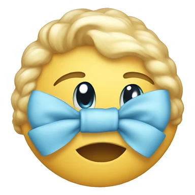 a baby blue bow on a smiling emoji with  slightly blushed sticker