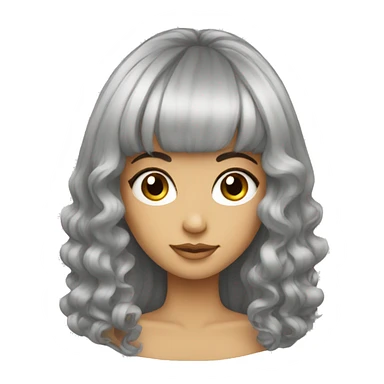 Create a emoji which has a fair girl with big hair with bangs and eyeliner.  sticker