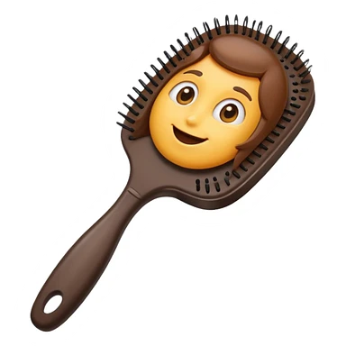 brown hairbrush, Samsung emoji style, cartoonish and friendly sticker