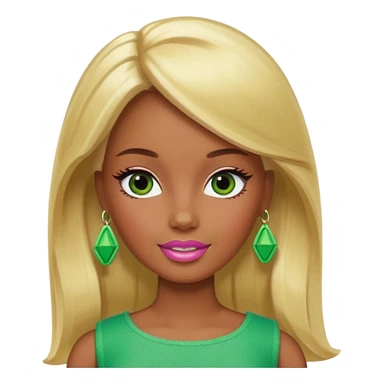 Brown skin blonde hair Barbie with green on her face  sticker