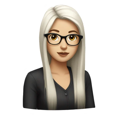 white girl, black long hair and bangs with big glasses sticker