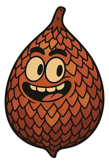 salak fruit, stylized cartoon, exaggerated scaly skin, bright colors, playful, no background sticker