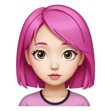An Asian girl with pink hair, big eyes, thick eyebrows, and long eyelashes; only her head... sticker