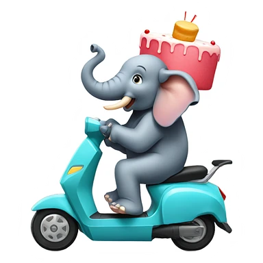 Elephant on e-scooter delivering a cake sticker