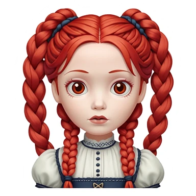 Scary doll with red hair in braids sticker