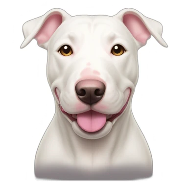 White bull terrier cross with light tan patch and pink nose sticker