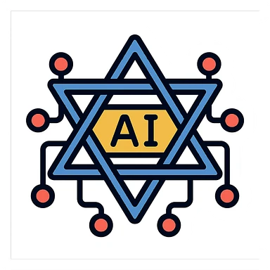 icon symbolizing Israeli AI-generated intelligence, with a circuit board design shaped like a Star of David, clean lines, modern tech style sticker