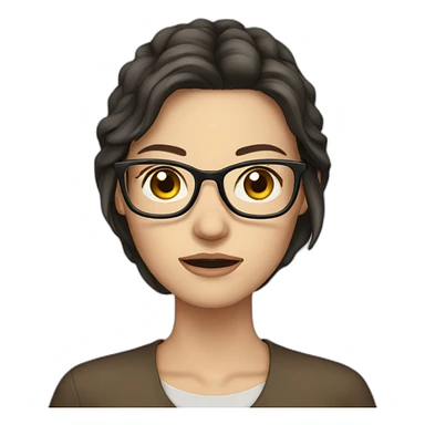 A white woman with glasses with long dark hair and brown eyes crying sticker