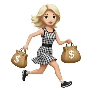 Robber running with Money bag black and white check dress sticker