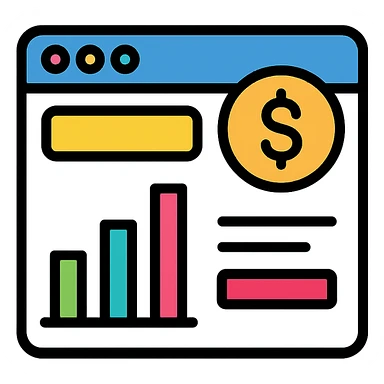 dashboard interface with financial data, modern icon style sticker