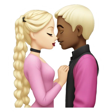 Goth black haired boy, kissing blonde girl in pink sticker