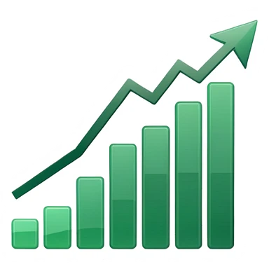green bar chart decreasing with arrow sticker